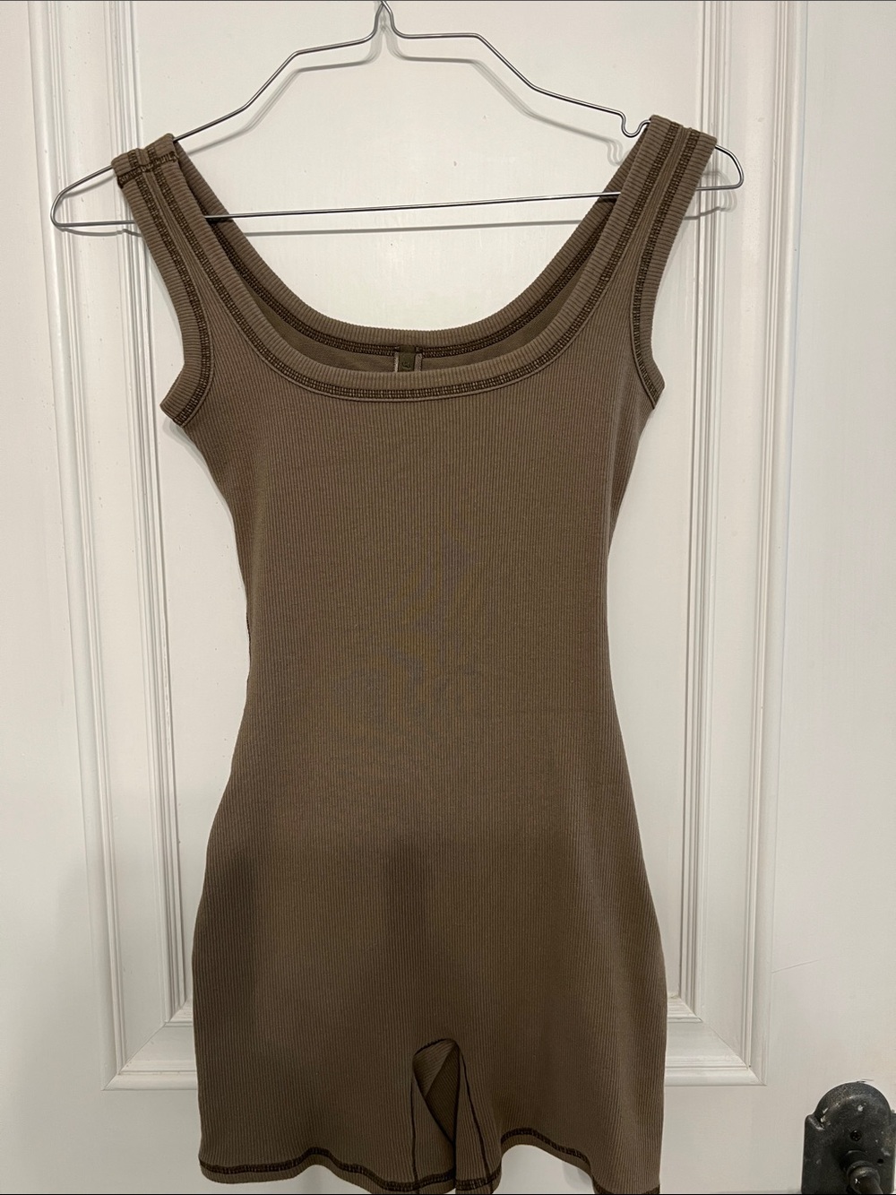 Brown Ribbed Scoop-Neck Tank romper SKIMS